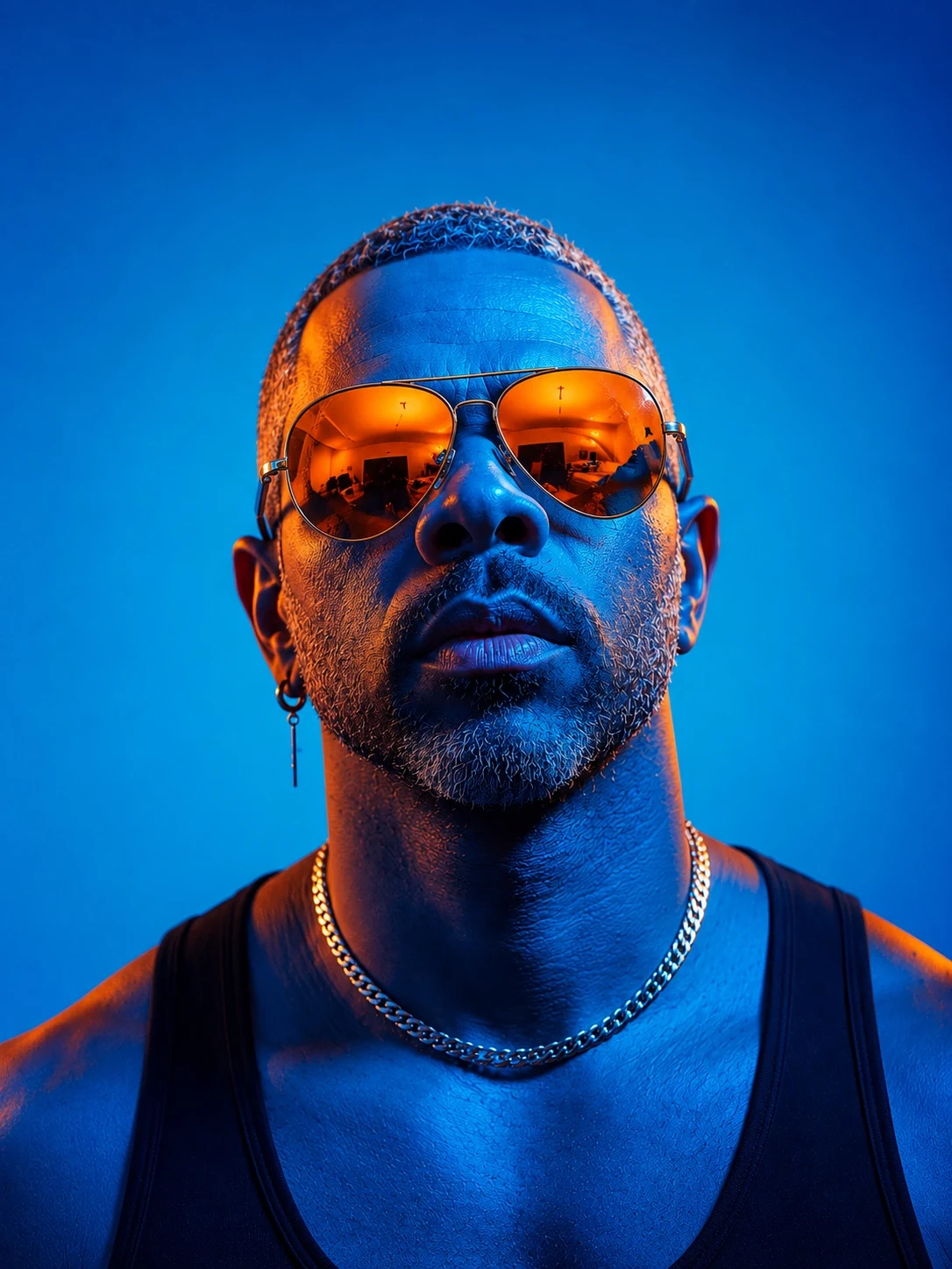 GXP blue and orange illuminated portrait