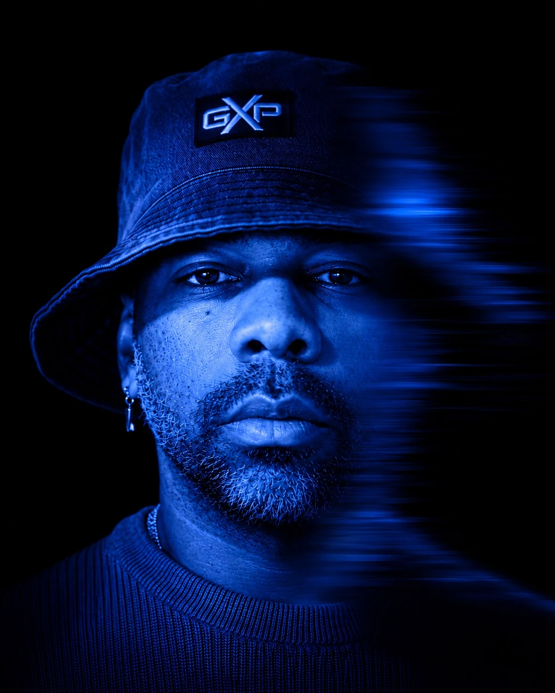 GXP monochromatic blue motion portrait